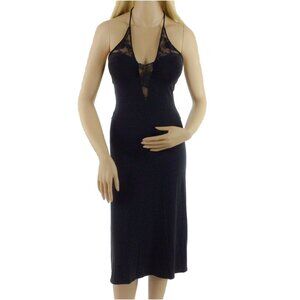 NWT Black Lace Inset Halter Midi Slip Dress Lingerie